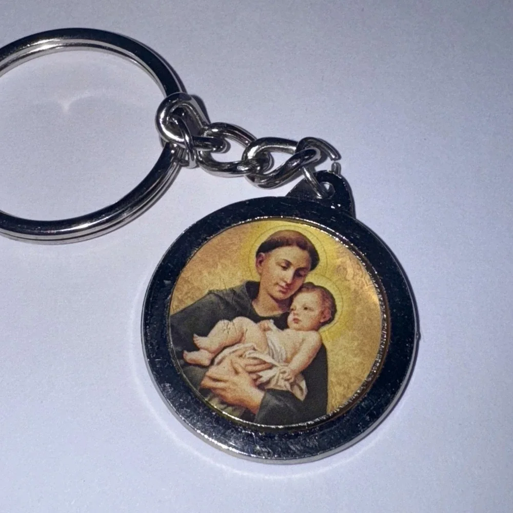 Saint Anthony Blessed Relic Metal Key Chain Ring Patron of Lost Articles
